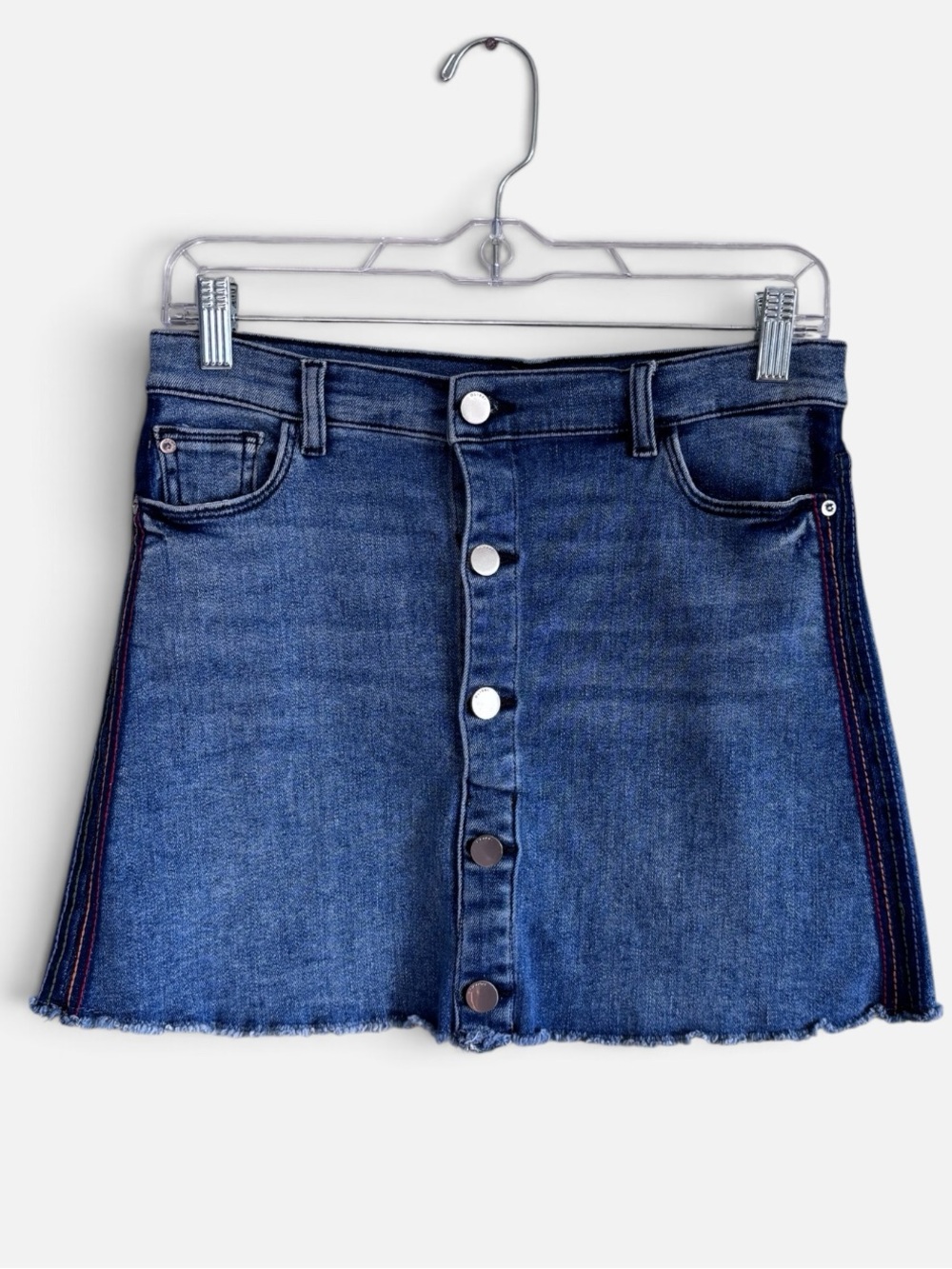 DL1961 Jenny Medium Wash Denim Button Front Raw Hem Mini Skirt Kids 16 Womens XS